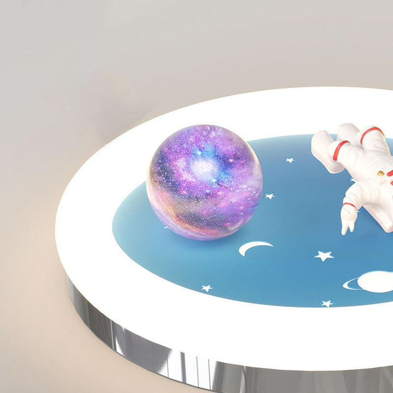 Modern Art Deco Kids Star Astronaut Round Acrylic Resin Iron LED Flush Mount Ceiling Light For Bedroom