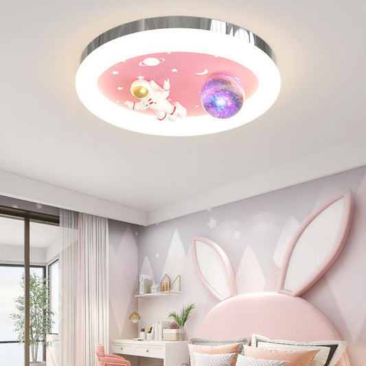 Modern Art Deco Kids Star Astronaut Round Acrylic Resin Iron LED Flush Mount Ceiling Light For Bedroom