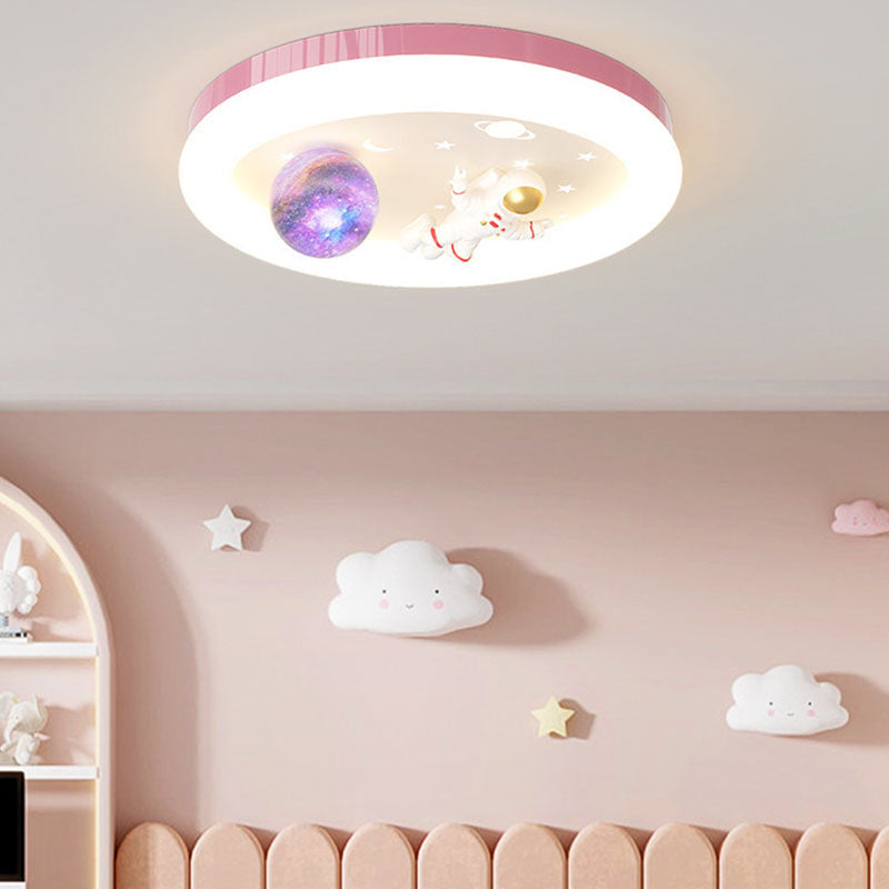 Modern Art Deco Kids Star Astronaut Round Acrylic Resin Iron LED Flush Mount Ceiling Light For Bedroom
