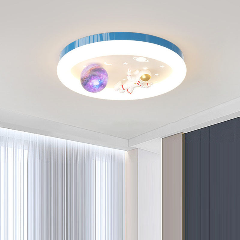 Modern Art Deco Kids Star Astronaut Round Acrylic Resin Iron LED Flush Mount Ceiling Light For Bedroom