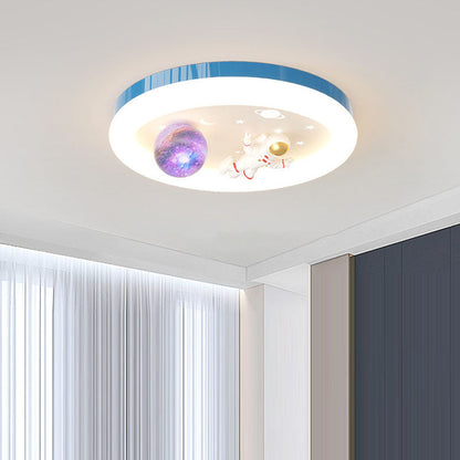 Modern Art Deco Kids Star Astronaut Round Acrylic Resin Iron LED Flush Mount Ceiling Light For Bedroom