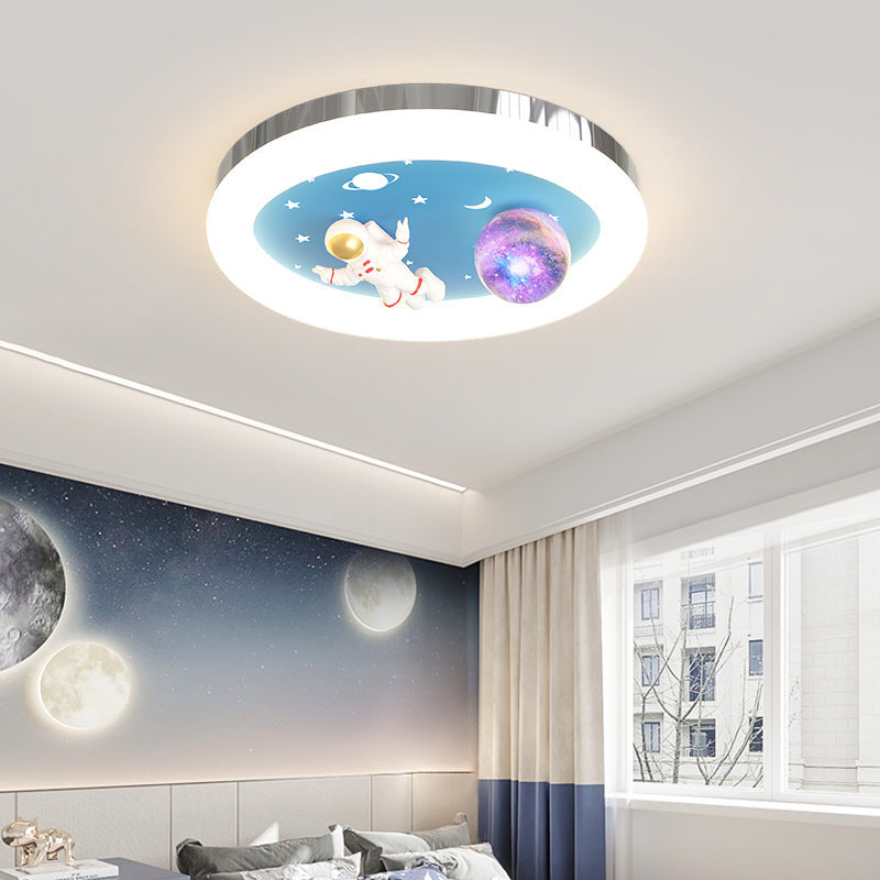 Modern Art Deco Kids Star Astronaut Round Acrylic Resin Iron LED Flush Mount Ceiling Light For Bedroom