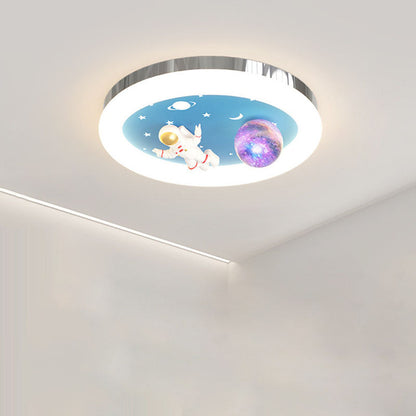 Modern Art Deco Kids Star Astronaut Round Acrylic Resin Iron LED Flush Mount Ceiling Light For Bedroom