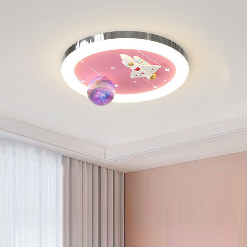 Modern Art Deco Kids Star Astronaut Round Acrylic Resin Iron LED Flush Mount Ceiling Light For Bedroom