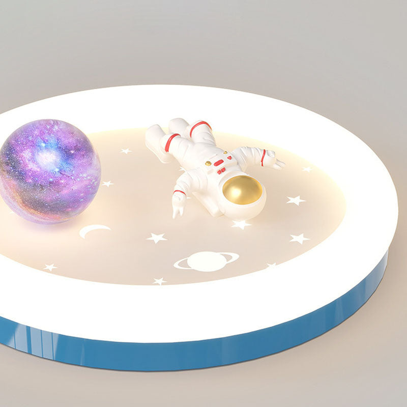 Modern Art Deco Kids Star Astronaut Round Acrylic Resin Iron LED Flush Mount Ceiling Light For Bedroom