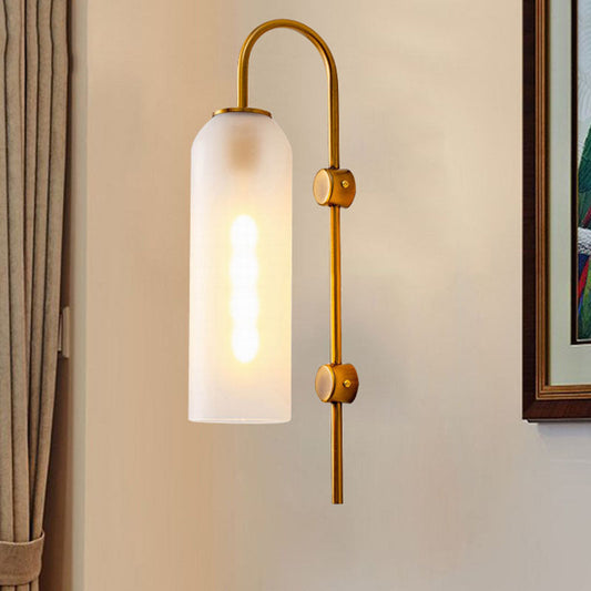 Contemporary Scandinavian Cylinder Round Curved Glass Iron 1-Light Wall Sconce Lamp For Living Room