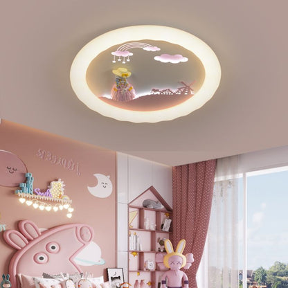 Modern Art Deco Kids Round Sailboat Seagull Acrylic Iron LED Mount Ceiling Light For Bedroom
