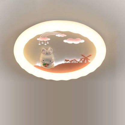 Modern Art Deco Kids Round Sailboat Seagull Acrylic Iron LED Mount Ceiling Light For Bedroom