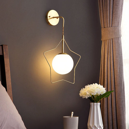 Contemporary Scandinavian Orb Pentagram Glass Metal 1-Light Wall Sconce Lamp For Living Room