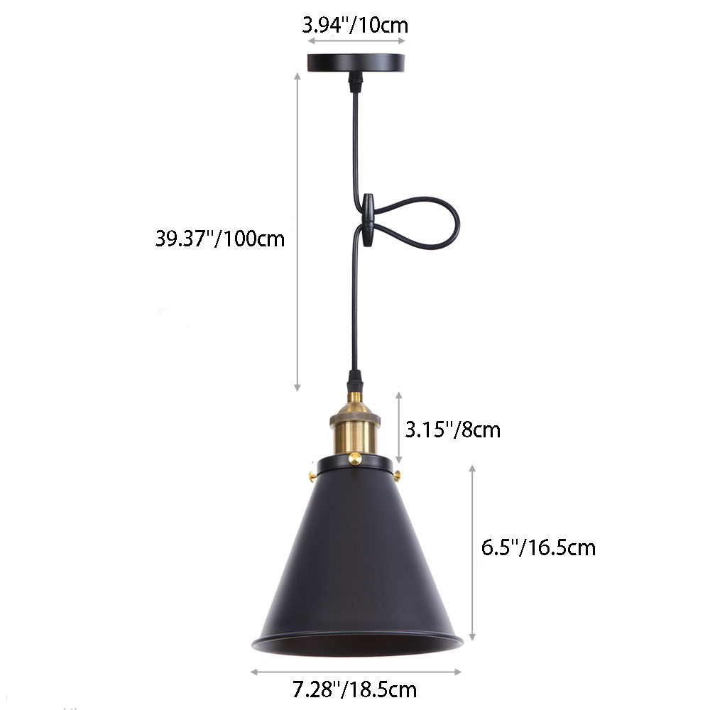 Traditional Vintage Conical Round Iron 1-Light Pendant Light For Living Room