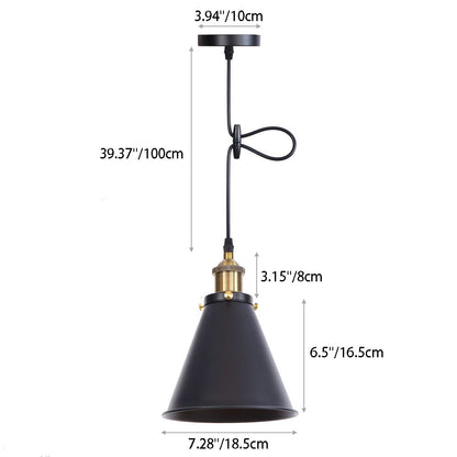 Traditional Vintage Conical Round Iron 1-Light Pendant Light For Living Room