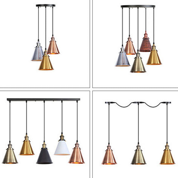 Traditional Vintage Conical Round Iron 1-Light Pendant Light For Living Room