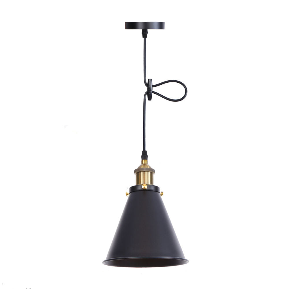 Traditional Vintage Conical Round Iron 1-Light Pendant Light For Living Room