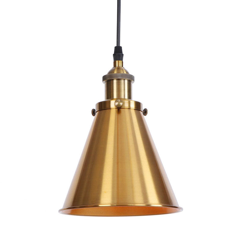 Traditional Vintage Conical Round Iron 1-Light Pendant Light For Living Room