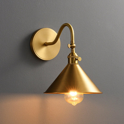 Traditional Vintage Conical Round Bent Brass 1-Light Wall Sconce Lamp For Living Room