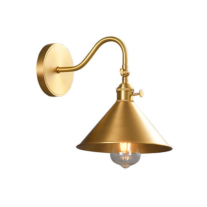 Traditional Vintage Conical Round Bent Brass 1-Light Wall Sconce Lamp For Living Room