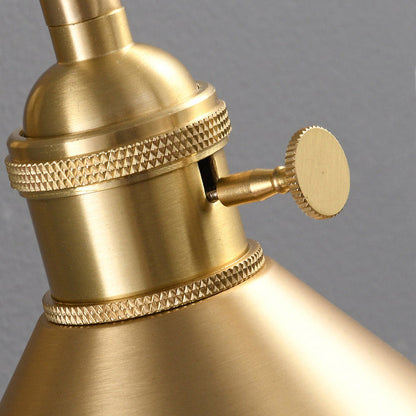 Traditional Vintage Conical Round Bent Brass 1-Light Wall Sconce Lamp For Living Room