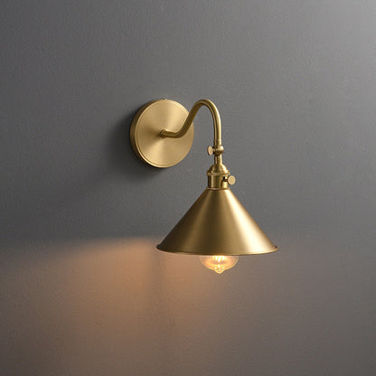 Traditional Vintage Conical Round Bent Brass 1-Light Wall Sconce Lamp For Living Room