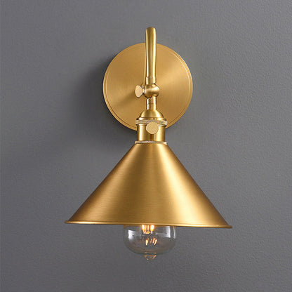 Traditional Vintage Conical Round Bent Brass 1-Light Wall Sconce Lamp For Living Room