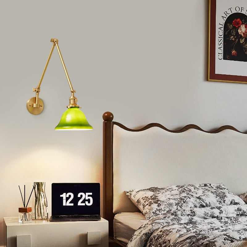 現代的なスカンジナビアのラウンドロングロッドガラス真鍮1ライト壁取り付け用燭台ランプリビングルーム用