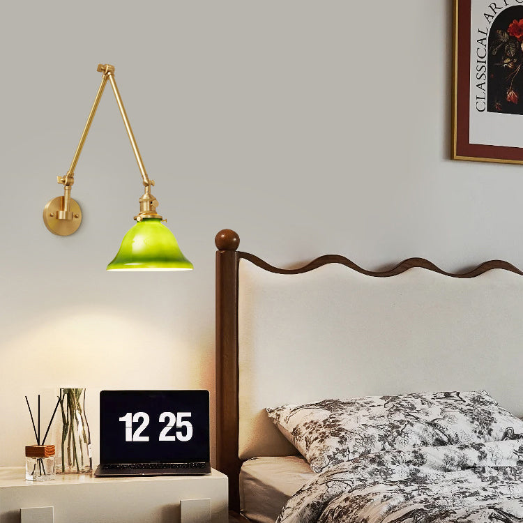 現代的なスカンジナビアのラウンドロングロッドガラス真鍮1ライト壁取り付け用燭台ランプリビングルーム用