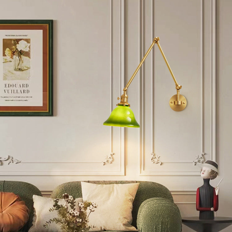 現代的なスカンジナビアのラウンドロングロッドガラス真鍮1ライト壁取り付け用燭台ランプリビングルーム用