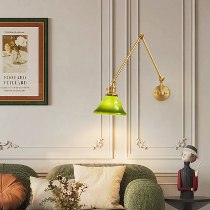 現代的なスカンジナビアのラウンドロングロッドガラス真鍮1ライト壁取り付け用燭台ランプリビングルーム用