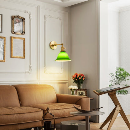 現代的なスカンジナビアのラウンドロングロッドガラス真鍮1ライト壁取り付け用燭台ランプリビングルーム用