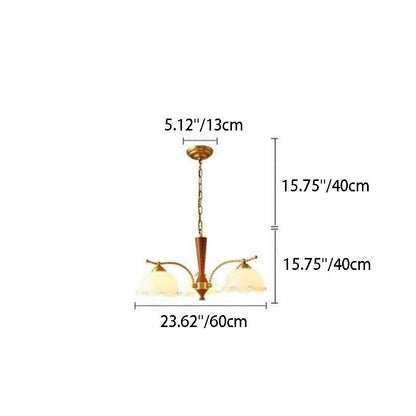 Traditional Vintage Floral Branch Curved Glass Wood Brass 3/5 Light Chandelier For Living Room