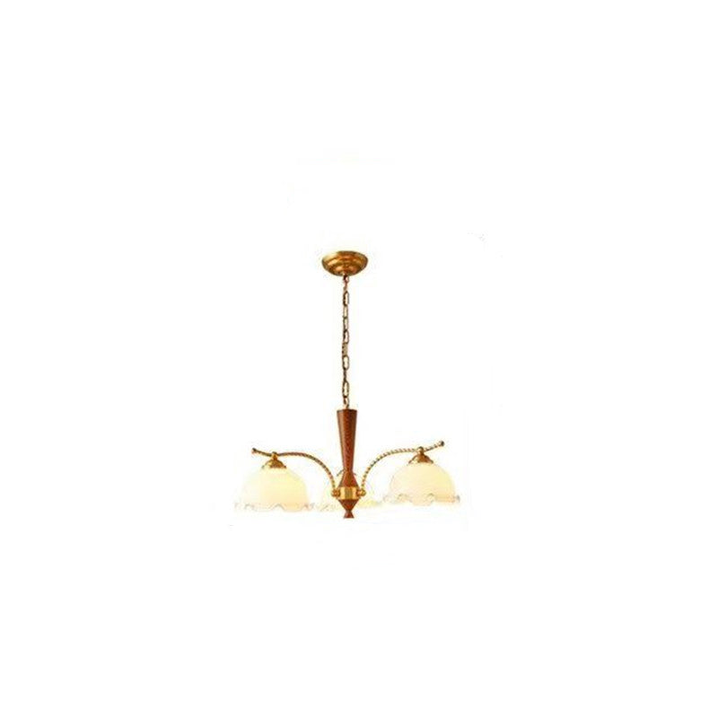Traditional Vintage Floral Branch Curved Glass Wood Brass 3/5 Light Chandelier For Living Room