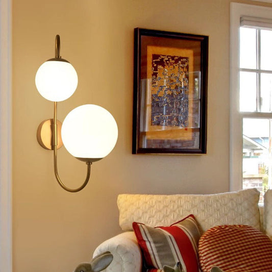 Contemporary Industrial Magic Bean Round Bent Glass Iron 2-Light Wall Sconce Lamp For Bedroom