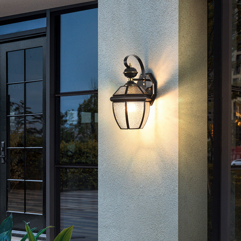 Contemporary Scandinavian Hexagon Round Waterproof Glass Brass 1-Light Wall Sconce Lamp For Outdoor Patio
