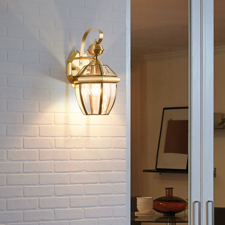 Contemporary Scandinavian Hexagon Round Waterproof Glass Brass 1-Light Wall Sconce Lamp For Outdoor Patio