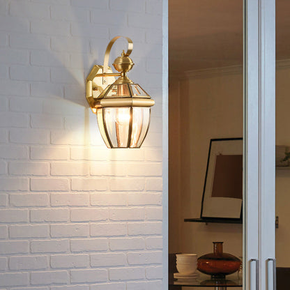 Contemporary Scandinavian Hexagon Round Waterproof Glass Brass 1-Light Wall Sconce Lamp For Outdoor Patio