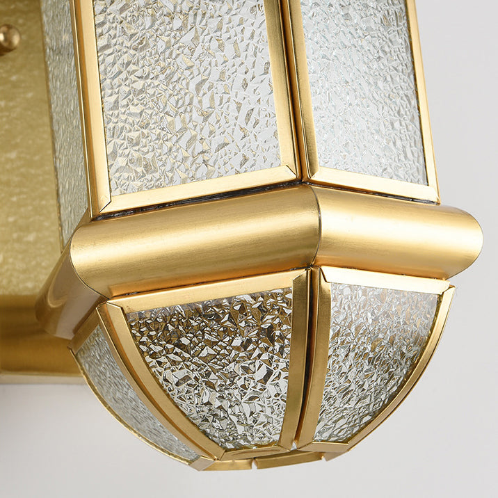 Contemporary Scandinavian Hexagon Round Waterproof Glass Brass 1-Light Wall Sconce Lamp For Outdoor Patio