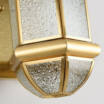 Contemporary Scandinavian Hexagon Round Waterproof Glass Brass 1-Light Wall Sconce Lamp For Outdoor Patio