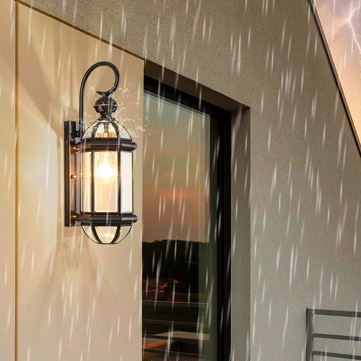 Contemporary Scandinavian Hexagon Round Waterproof Glass Brass 1-Light Wall Sconce Lamp For Outdoor Patio