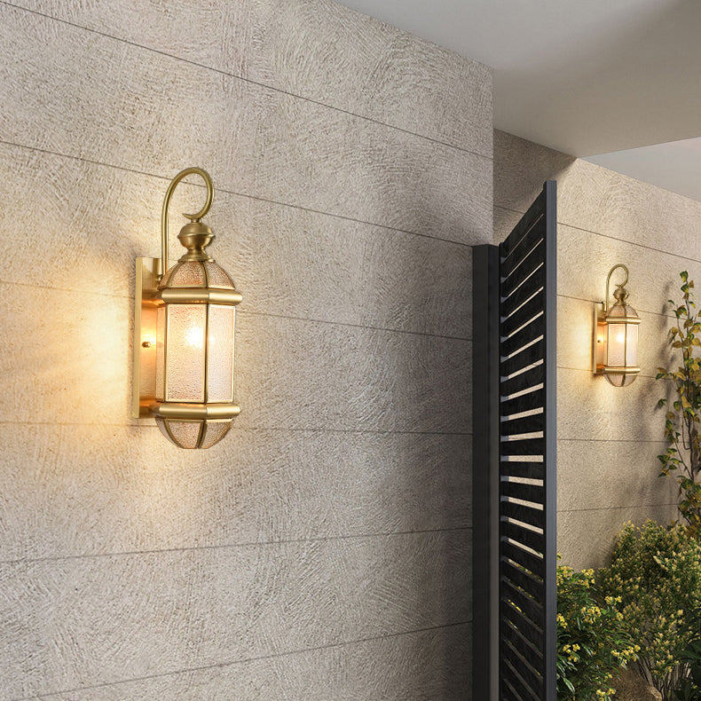 Contemporary Scandinavian Hexagon Round Waterproof Glass Brass 1-Light Wall Sconce Lamp For Outdoor Patio