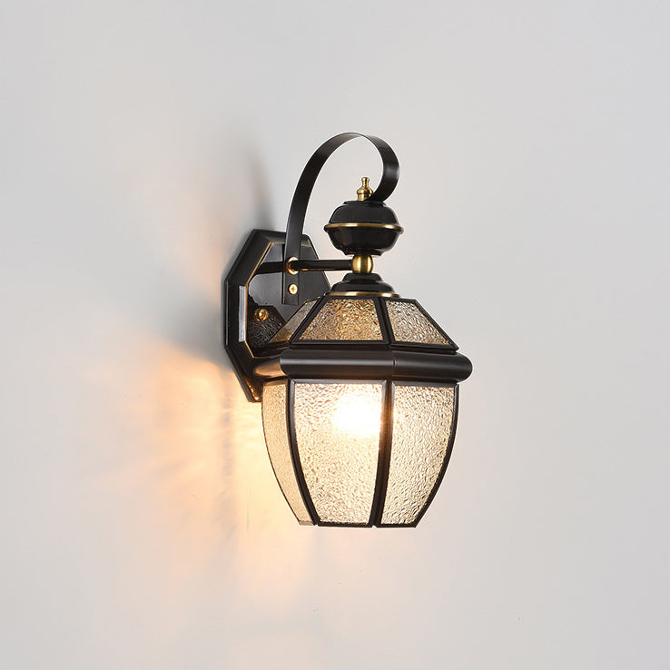 Contemporary Scandinavian Hexagon Round Waterproof Glass Brass 1-Light Wall Sconce Lamp For Outdoor Patio