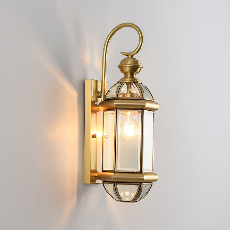 Contemporary Scandinavian Hexagon Round Waterproof Glass Brass 1-Light Wall Sconce Lamp For Outdoor Patio