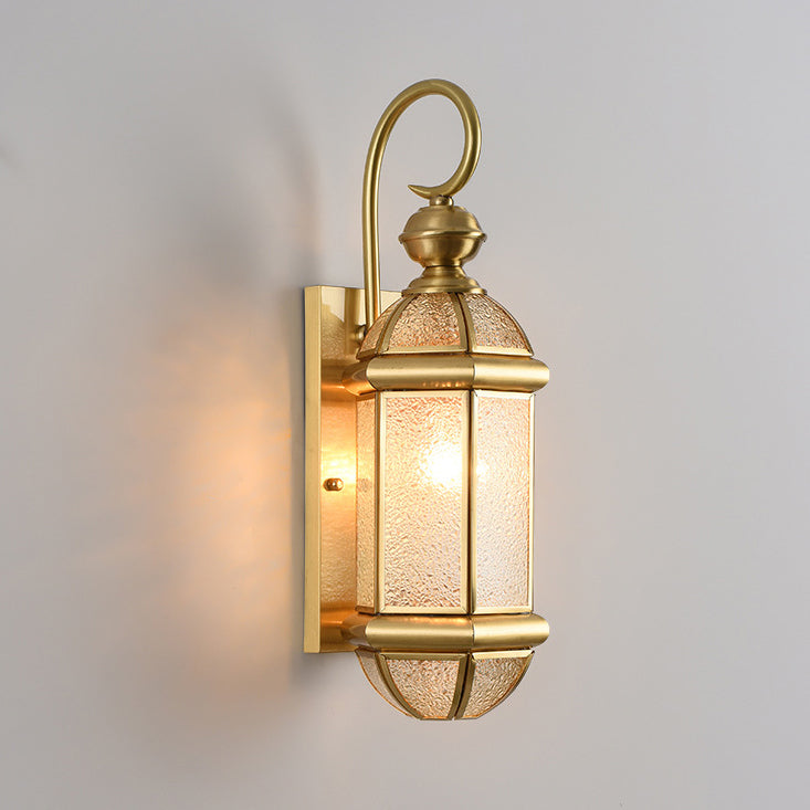 Contemporary Scandinavian Hexagon Round Waterproof Glass Brass 1-Light Wall Sconce Lamp For Outdoor Patio