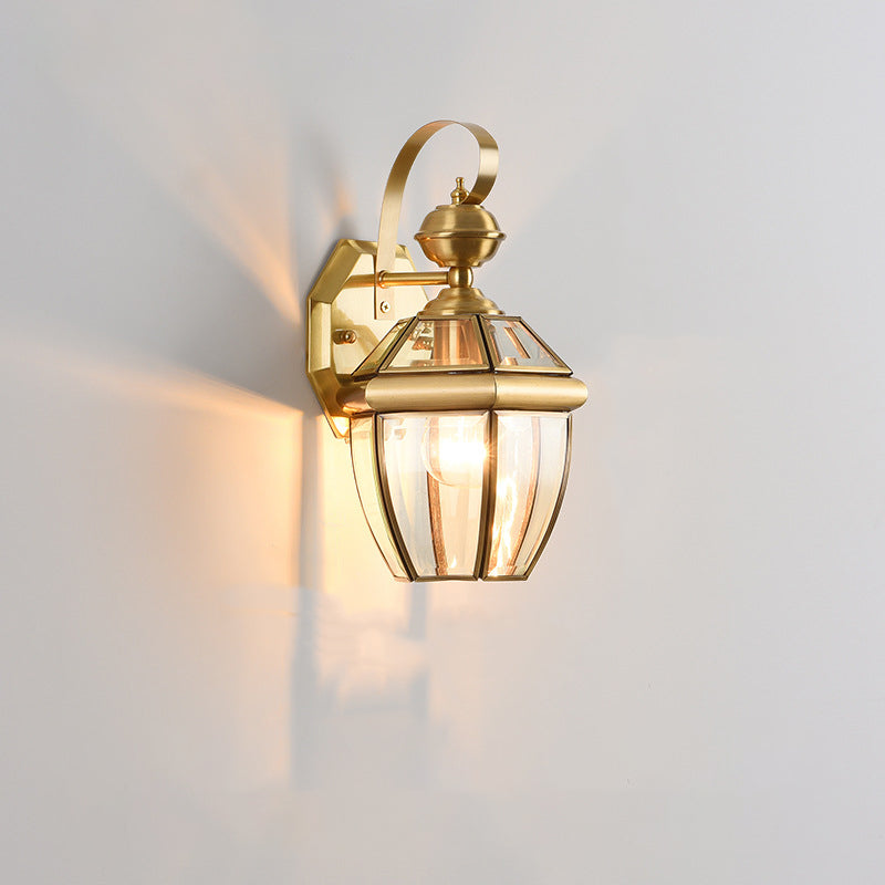 Contemporary Scandinavian Hexagon Round Waterproof Glass Brass 1-Light Wall Sconce Lamp For Outdoor Patio