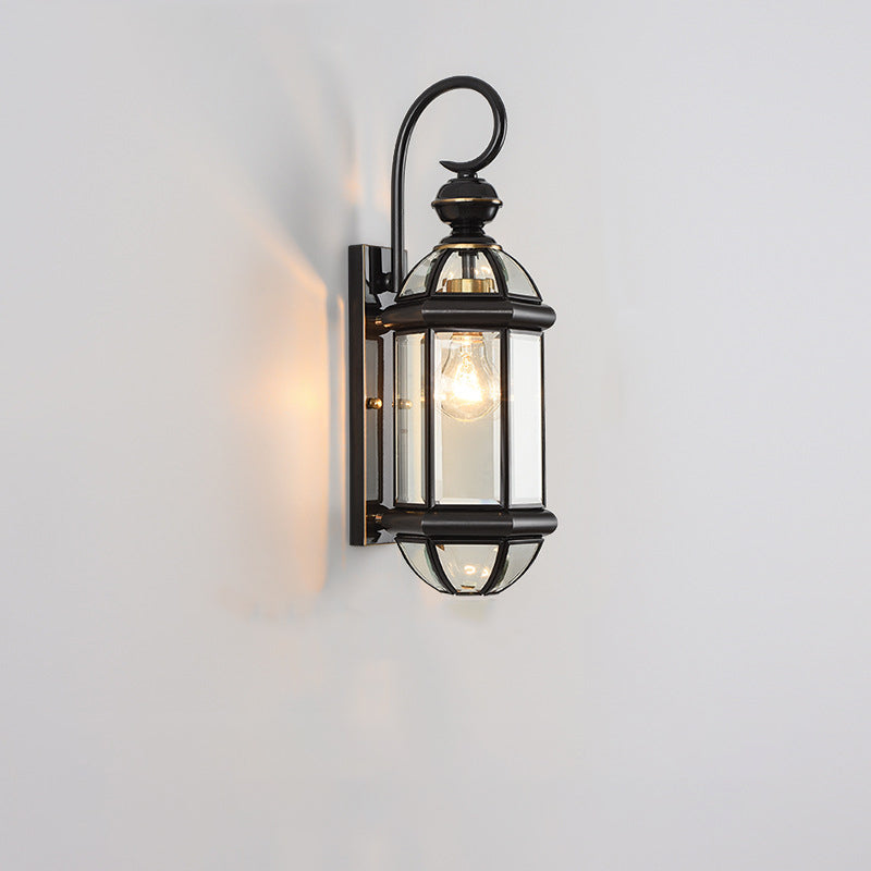 Contemporary Scandinavian Hexagon Round Waterproof Glass Brass 1-Light Wall Sconce Lamp For Outdoor Patio