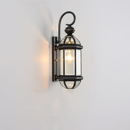 Contemporary Scandinavian Hexagon Round Waterproof Glass Brass 1-Light Wall Sconce Lamp For Outdoor Patio