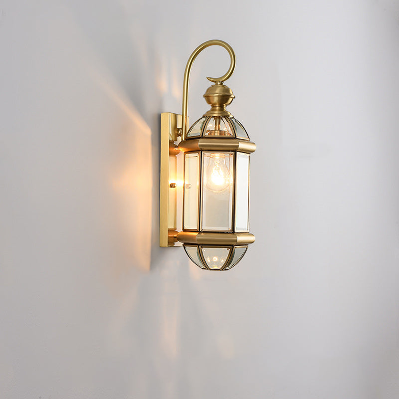 Contemporary Scandinavian Hexagon Round Waterproof Glass Brass 1-Light Wall Sconce Lamp For Outdoor Patio