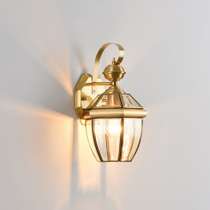 Contemporary Scandinavian Hexagon Round Waterproof Glass Brass 1-Light Wall Sconce Lamp For Outdoor Patio