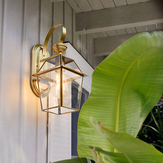 Contemporary Nordic Hexagonal Bell Waterproof Glass Brass 1-Light Wall Sconce Lamp For Outdoor Patio
