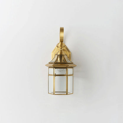 Contemporary Nordic Hexagonal Bell Waterproof Glass Brass 1-Light Wall Sconce Lamp For Outdoor Patio
