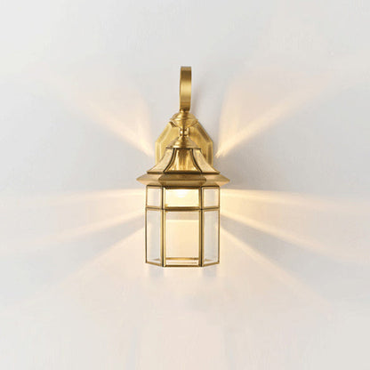 Contemporary Nordic Hexagonal Bell Waterproof Glass Brass 1-Light Wall Sconce Lamp For Outdoor Patio