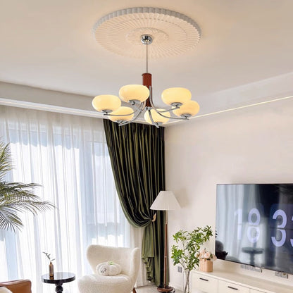 Traditional French Round Cylinder Branch Glass Iron 3/6 Light Chandelier For Living Room